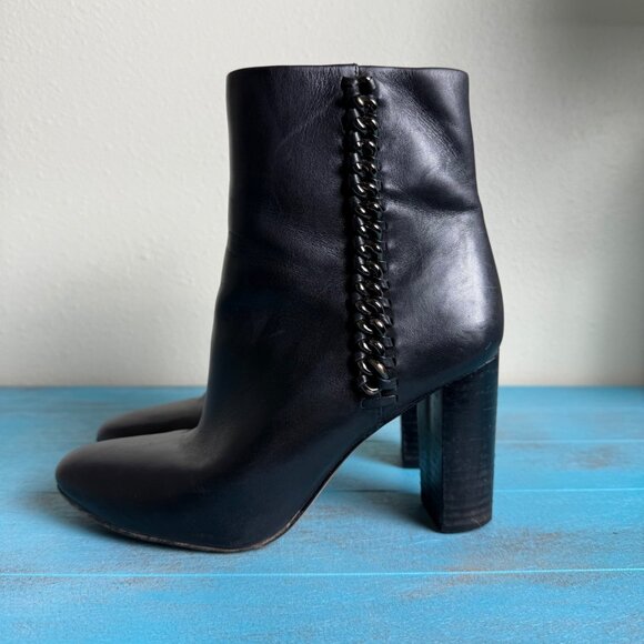 COACH Teagan Leather Ankle Boots in Black with Chain Accent & Side Zipper Sz 6 - Picture 4 of 10